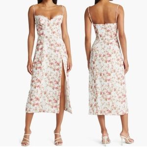 House of CB Corset Crepe Midi Sundress sz L+ XL in rose print